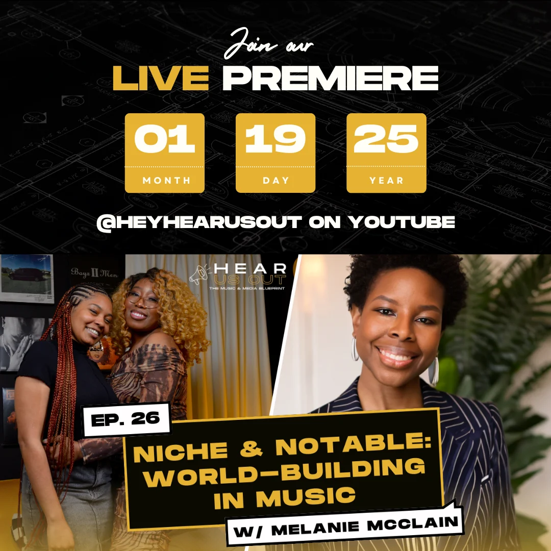 Live premiere graphic for Hey Hear Us Out